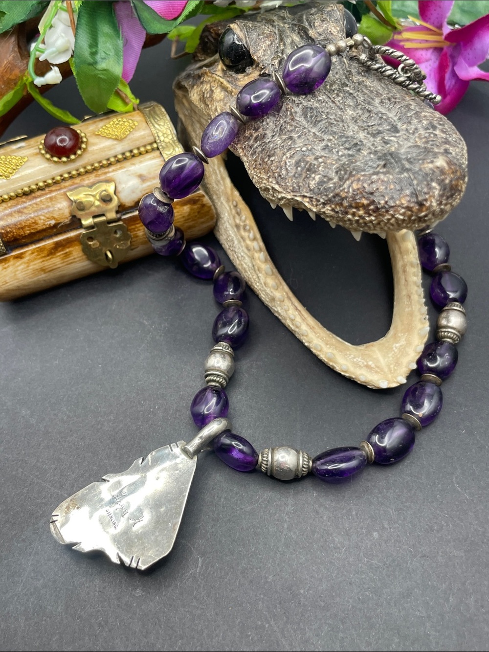 Gary G. Sanchez sugilite and amethyst beaded necklace Sterling silver B15 - Picture 5 of 7